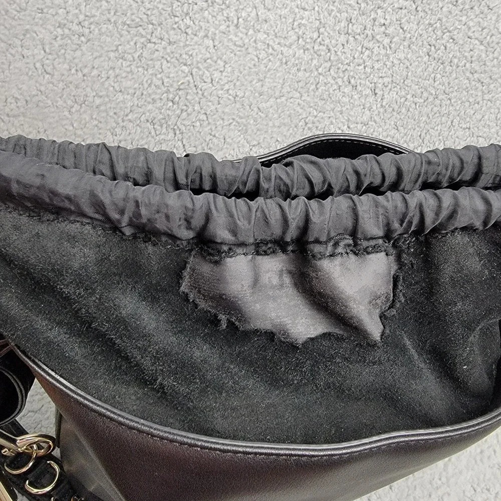 Ted‎ Baker Equesti Equestrian Hobo Bucket Bag Womens Black Leather FLAWS!